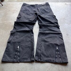 Synical Bruised Denim Washed Black Baggy Wide-Leg Jeans